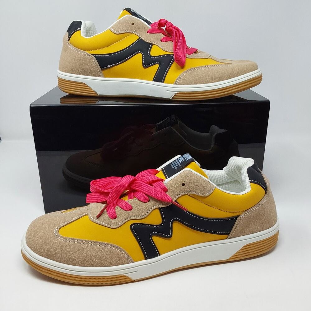 Men's Fashion Sport Sneakers Size EU 43 US 9.5 Yellow Black Pink Lace Casual...